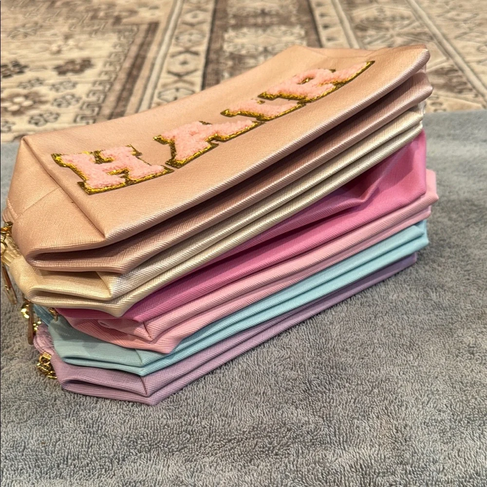 Pastel Lettered Makeup Bag - Pink, Lavender, Cream, Blue, Rose